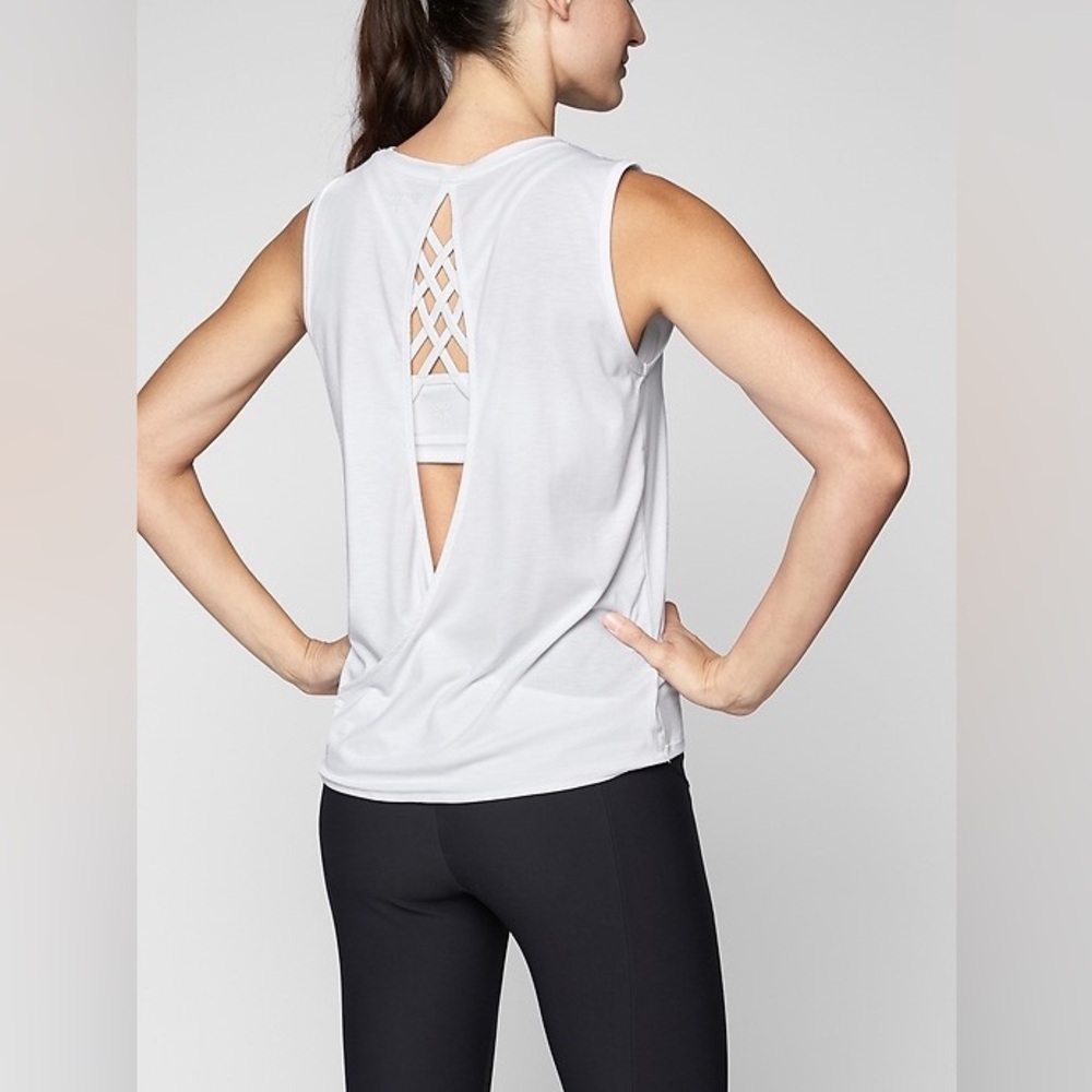 Athleta Tank Top Essence Twist Open-Back in Bright White - Size XXS